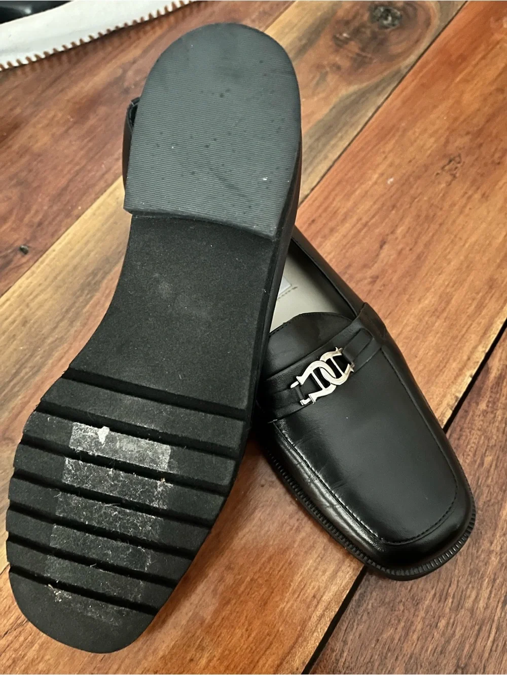 Etienne Aigner Black Leather Loafers with Silver Hardware